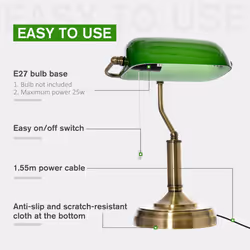 HOMCOM Banker's Table Lamp w/ Bronze Base, Green Glass Shade, Pull Rope Switch - Additional view 4