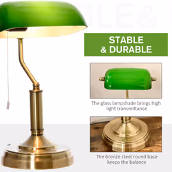 HOMCOM Banker's Table Lamp w/ Bronze Base, Green Glass Shade, Pull Rope Switch - Additional view 5