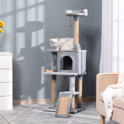 PawHut Cat Tree Tower Climbing Activity Center with Jute Scratching Post, Grey