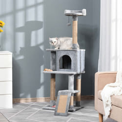 PawHut Cat Tree Tower Climbing  Activity Center with Jute Scratching Post, Grey