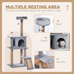 PawHut Cat Tree Tower Climbing  Activity Center with Jute Scratching Post, Grey