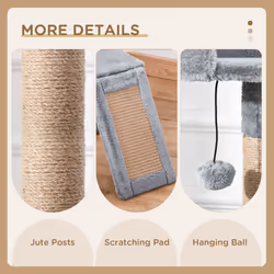 PawHut Cat Tree Tower Climbing  Activity Center with Jute Scratching Post, Grey
