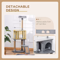 PawHut Cat Tree Tower Climbing  Activity Center with Jute Scratching Post, Grey - Additional view 5