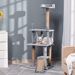 PawHut Cat Tree Tower Climbing  Activity Center with Jute Scratching Post, Grey - Additional view 7