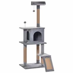 PawHut Cat Tree Tower Climbing  Activity Center with Jute Scratching Post, Grey - Additional view 8