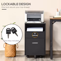 Vinsetto Mobile File Cabinet Lockable Documents Storage w/ 5 Wheels Black