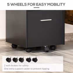 Vinsetto Mobile File Cabinet Lockable Documents Storage w/ 5 Wheels Black