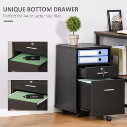 Vinsetto Mobile File Cabinet Lockable Documents Storage w/ 5 Wheels Black - Additional view 4