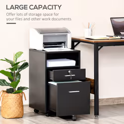 Vinsetto Mobile File Cabinet Lockable Documents Storage w/ 5 Wheels Black - Additional view 5