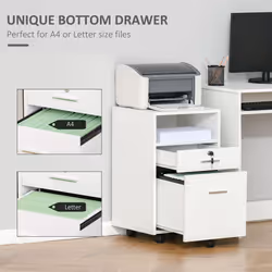 Vinsetto Mobile File Cabinet Lockable Documents Storage w/ 5 Wheels White - Additional view 4