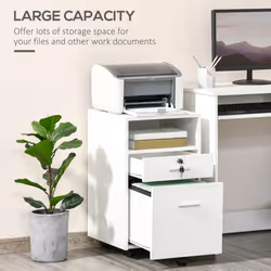 Vinsetto Mobile File Cabinet Lockable Documents Storage w/ 5 Wheels White - Additional view 5