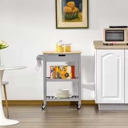 HOMCOM Kitchen Trolley Utility Cart on Wheels with Rubberwood Worktop Towel Rack - Additional view 5