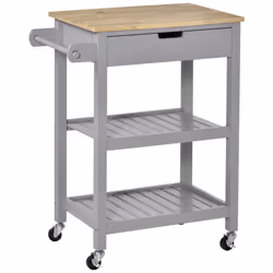HOMCOM Kitchen Trolley Utility Cart on Wheels with Rubberwood Worktop Towel Rack - Additional view 8