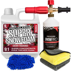 Super Concentrate Snow Foam Car Shampoo Kits - Cherry 1 x 1L, 1 x Pro-Kleen Karcher Lance, Mitt & 2 Cloths