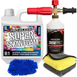 Super Concentrate Snow Foam Car Shampoo Kits - Bubblegum 1 x 1L, 1 x Pro-Kleen Karcher Lance, Mitt & 2 Cloths