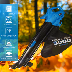 Corded Leaf Blower Garden Vacuum & Mulcher 2 x 35L Bag 6 Speed 3kW