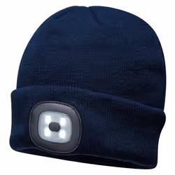 Portwest Beanie USB Rechargeable LED Headlight Safety Workwear Work Beanie Hat - Navy