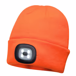 Portwest Beanie USB Rechargeable LED Headlight Safety Workwear Work Beanie Hat - Orange