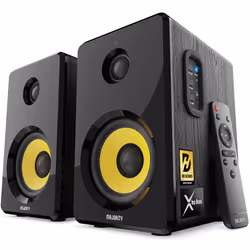 Majority Bluetooth Active Bookshelf Speakers with 70 Watts Power | Hi-Fi Powered Speakers Kevlar Yellow Speaker Cone and Wood ...