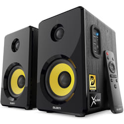 Majority Bluetooth Active Bookshelf Speakers with 70 Watts Power | Hi-Fi Powered Speakers Kevlar Yellow Speaker Cone and Wooden Cabinet | Optical RCA