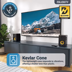 Majority Bluetooth Active Bookshelf Speakers with 70 Watts Power | Hi-Fi Powered Speakers Kevlar Yellow Speaker Cone and Wooden Cabinet | Optical RCA