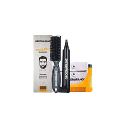 Beard Pen GROOMARANG Beard Pencil Filler for Men - Natural Enhancer to Fill, Shape and Define - Black or Brown PLUS Beard Shaping Comb (Dark Brown)