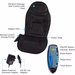 Carmen C81133 Massage Vibration Seat Cushion with Heat Black