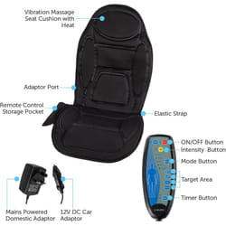 Carmen C81133 Massage Vibration Seat Cushion with Heat Black