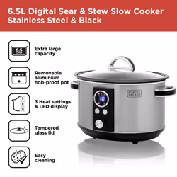 Black & Decker BXSC16045GB slow cooker 6.5 L 200 W Black, Stainless steel