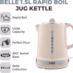 Tower T10049CHA Belle Jug Kettle Rapid Boil, 1.5L,3kw, Chantilly Cream