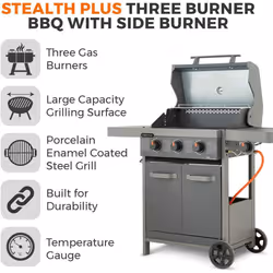 Tower T978523 Plus 3 Burner Gas BBQ with Side Burner & Waterproof Cover, Black