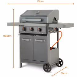 Tower T978523 Plus 3 Burner Gas BBQ with Side Burner & Waterproof Cover, Black