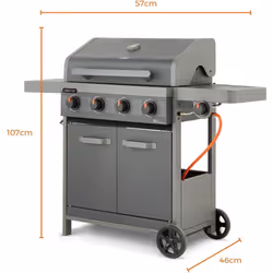Tower T978524 Stealth Plus Four Burner Gas BBQ with Side Burner and Waterproof Cover, Black