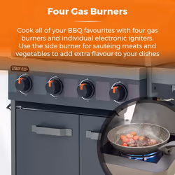 Tower T978524 Stealth Plus Four Burner Gas BBQ with Side Burner and Waterproof Cover, Black