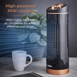 Tower T629000 Cavaletto Tower Fan with 2-Hour Timer, 3 Speeds, Automatic Oscillation, 14â, 30W, Black & Rose Gold