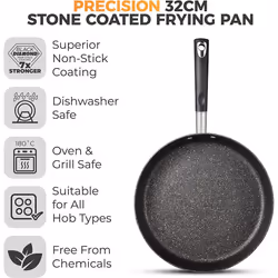 Tower T900211 Precision 32cm Stone Coated Frying Pan with Black Diamond PTFE Non-Stick Coating, Soft Grip Handle, Black