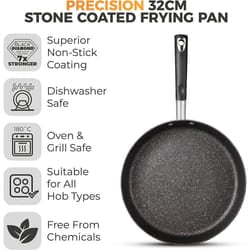 Tower T900211 Precision 32cm Stone Coated Frying Pan with Black Diamond PTFE Non-Stick Coating, Soft Grip Handle, Black