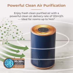 TOWER T673000BLG Desktop Air Purifier, Powerful HEPA 13 Filter with Multicolour Mood Lighting, Midnight Blue and Copper
