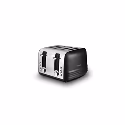 Tower, T20081BLK, Ash 4-Slice Toaster with Dual Controls, Defrost/Reheat/Cancel, 1850W, Black & Chrome