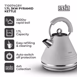 Tower T10074GRY - Ash 1.7L 3Kw Pyramid Kettle Stainless Steel in Grey