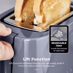 Tower Solitaire 2 Slice Toaster - Grey - Additional view 7
