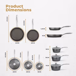 Tower Cerastone Pro 5 Piece Cookware Set, Non-Stick Coating & Riveted Steel Handles, 18/20/22cm Saucepans & 20/24cm Frying Pans T900209 - Additional view 7