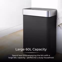 Tower T938020BLTower T938020BLK Compact Sensor Bin, Large 60L, Hands Free Opening, Automatic Close, Retaining Ring, BlackK - 60L Compact Sensor Bin