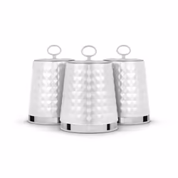 Tower Solitaire Set of 3 Canisters - White, Tea+Coffee+Sugar containers set, 1.3 L, Stainless steel, White, Detachable lid, R ...