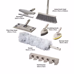 Tower Cavaletto 8 Piece Cleaning & Storage set, Three Part Handle, Flat Mop & Broom Head, Microfibre Duster, Scrubbing & Wall Holder, T869002MSH - Additional view 8