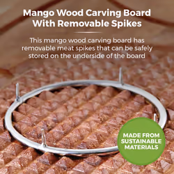 Tower,T847046, Wooden Carving Board with Meat Spikes, Suitable for Food Preparation and Serving, Mango Wood