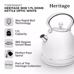 Tower T10076WHT electric kettle 1.7 L 3000 W Chrome, White