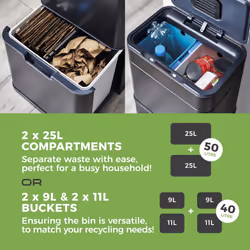 Tower Ozone Recycling Sensor Bin, 50L, Hands Free Opening, Carbon Filter, Black T938021BLK