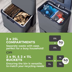 Tower Ozone Recycling Sensor Bin, 50L, Hands Free Opening, Carbon Filter, Grey T938021GRY