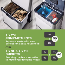 Tower Ozone Recycling Sensor Bin, 50L, Hands Free Opening, Carbon Filter, Stainless Steel T938021SS